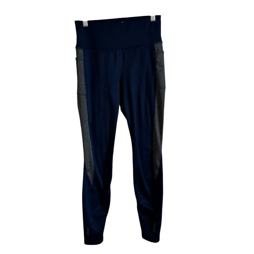 AVA Active Leggings Athletic Running Workout Side Pocket Navy Blue Small